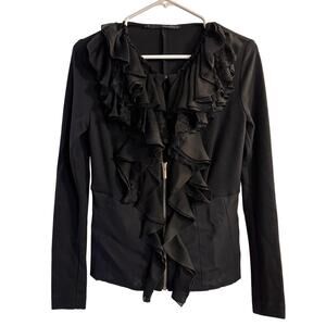 Annarita N. Steampunk Victorian Ruffled Lace Zip Blouse Top Black Italy Size 6